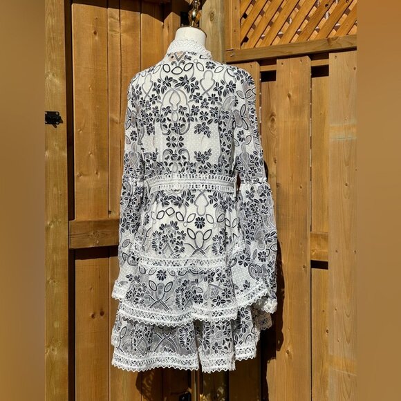 🆕 BRONX & BANCO 🧿 NWOT Santorini Long-Sleeve Tiered Floral Burnout Dress, Sz M - Picture 9 of 17